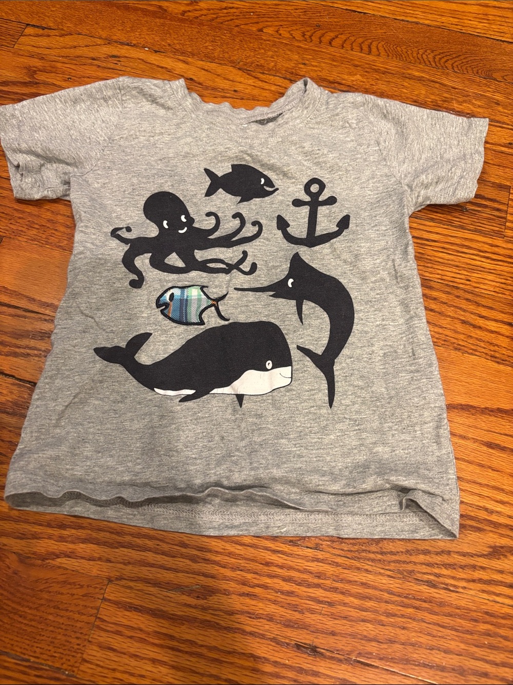 Kids Gray Nautical Sea Life Graphic Tee & Plaid Short Set